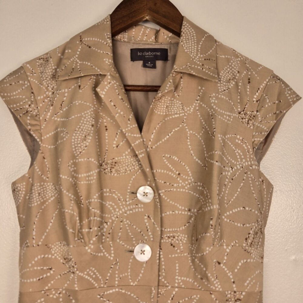 VTG 1950’s Style Liz Claiborne Fit N Flare Cotton Dress Size 4 Tan Floral 90's - Picture 3 of 9
